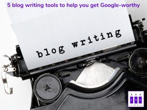 5 blog writing tools including photo of a typewriter